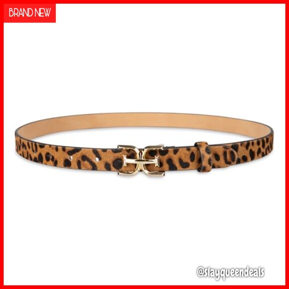 Skinny Leopard Print Belt with Logo Buckle, Adjustable Fit, Sizes S-XL main image 4